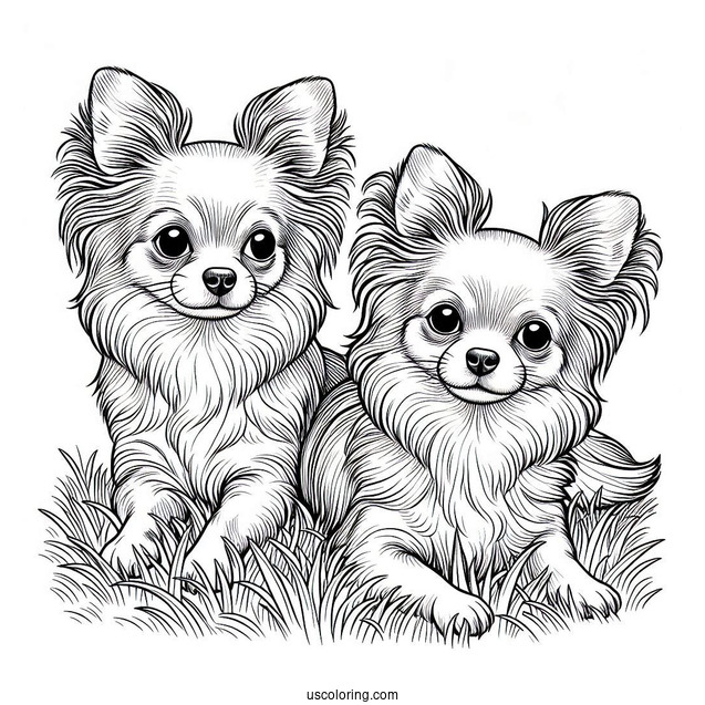 Two Furry Chihuahua Coloring Page Laying On Grass