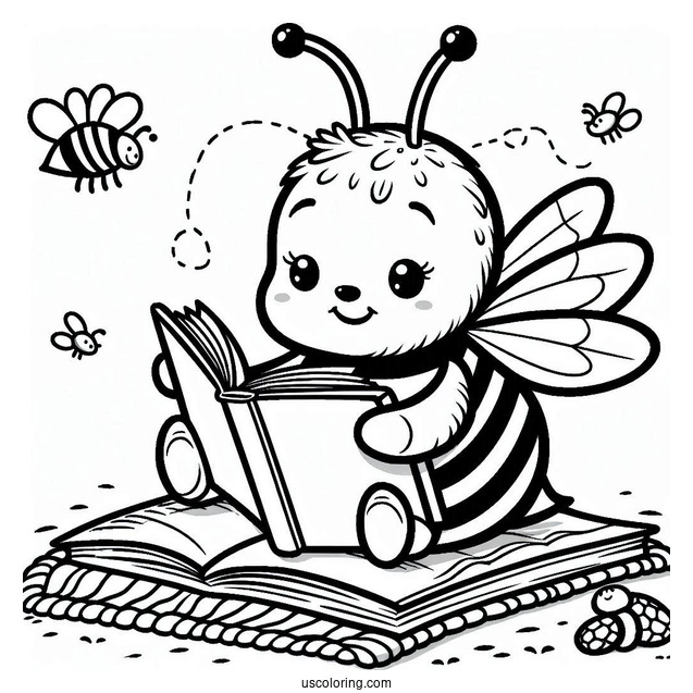 Busy Bee Coloring Page Reading A Book