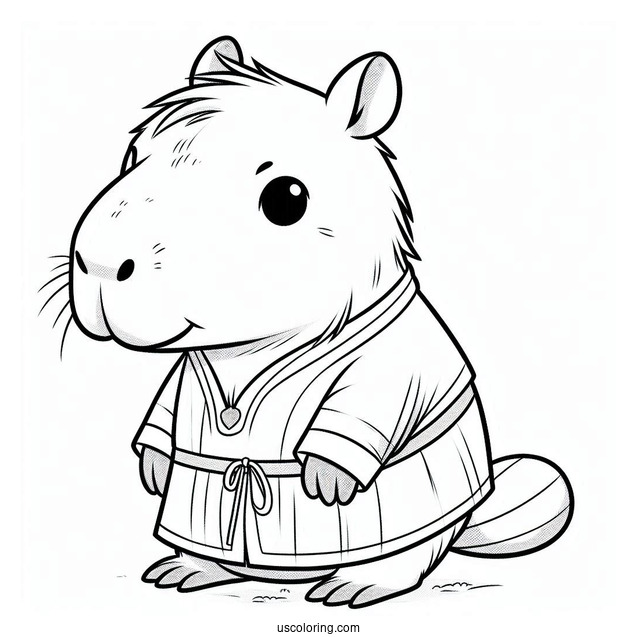 Cartoon Capybara Coloring Page Dressed In A Tunic For Kids