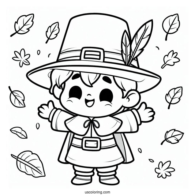 Happy Boy Pilgrim Coloring Page For Preschoolers