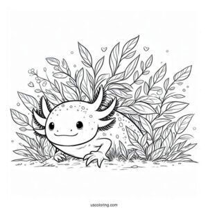 Axolotl Coloring Page Hiding Behind Vegetation
