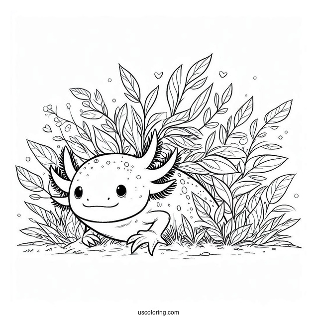 Axolotl Coloring Page Hiding Behind Vegetation