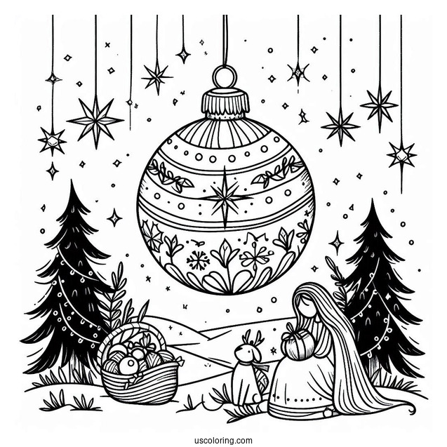 Christmas Bauble Nativity Coloring Page