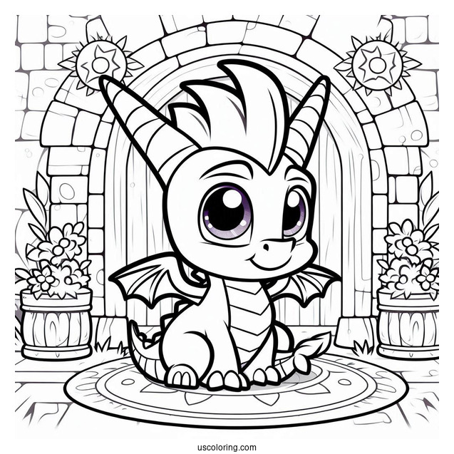 Cute Baby Sypro Coloring Page Inside A Castle