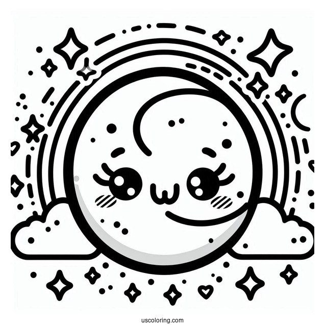 Easy Kawaii Style Moon Coloring Page