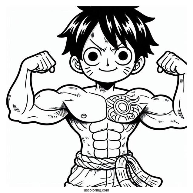 Cute Luffy Coloring Page Showing Off Biceps For Kids