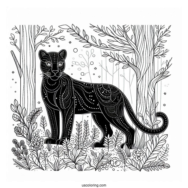 Black Panther In Forest To Color