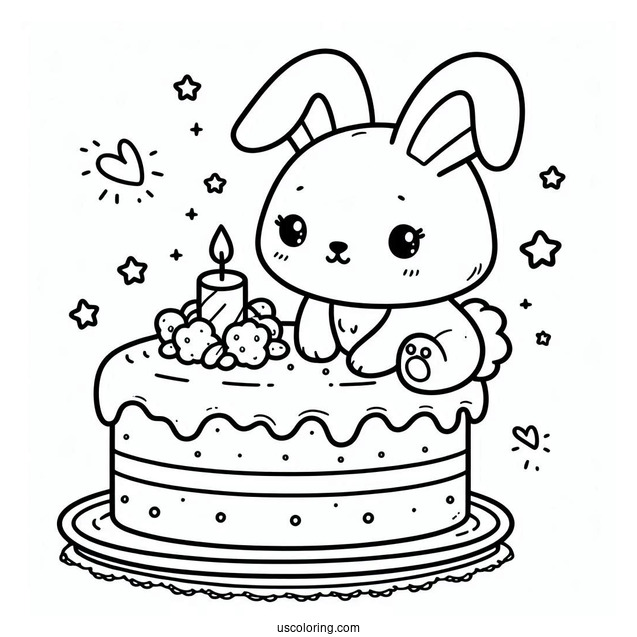 Cute Coloring Page Of Rabbit On Top Of A Cake