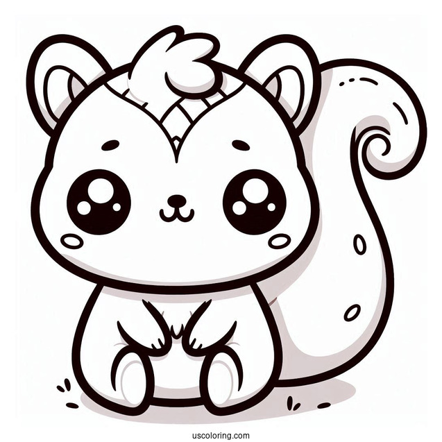 Kawaii Squirrel Coloring Page For Preschoolers
