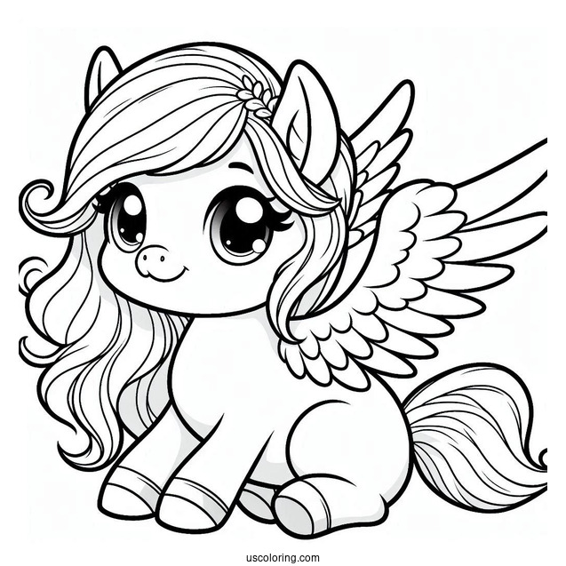 Smiling Chibi Pegasus Coloring Page For Preschoolers