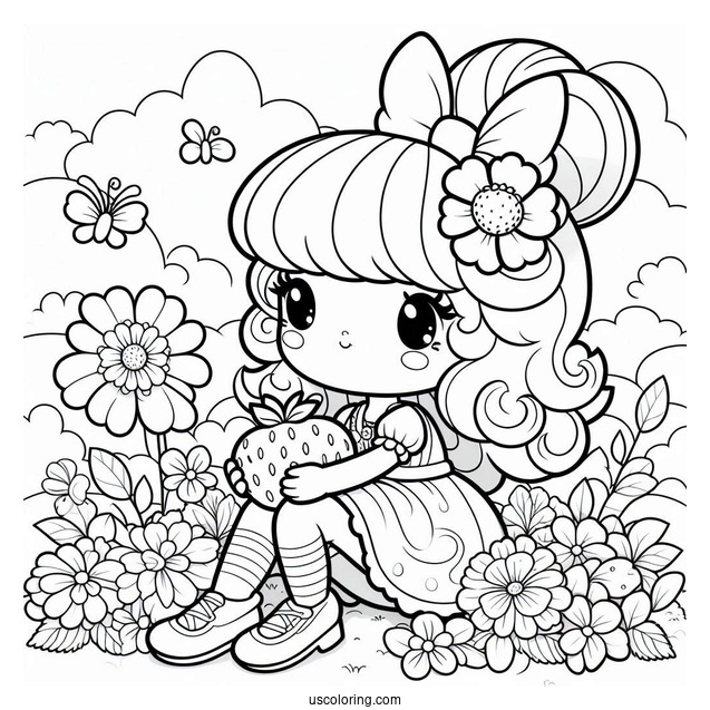 Strawberry Shortcake Coloring Page Sitting On Flower
