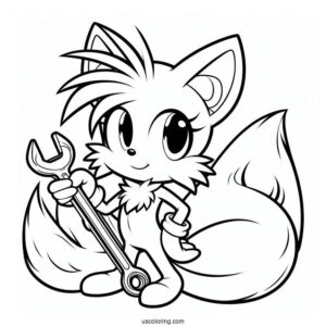Tails Coloring Page Holding The Wrench