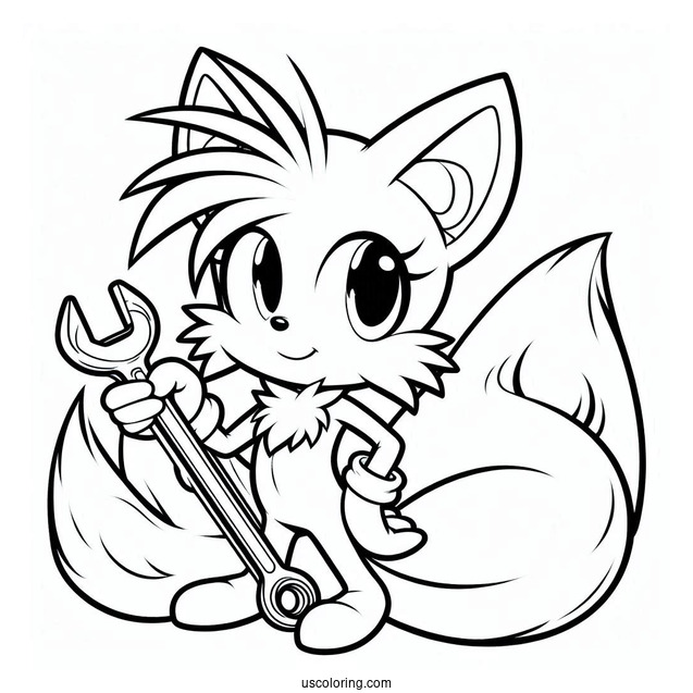 Tails Coloring Page Holding The Wrench