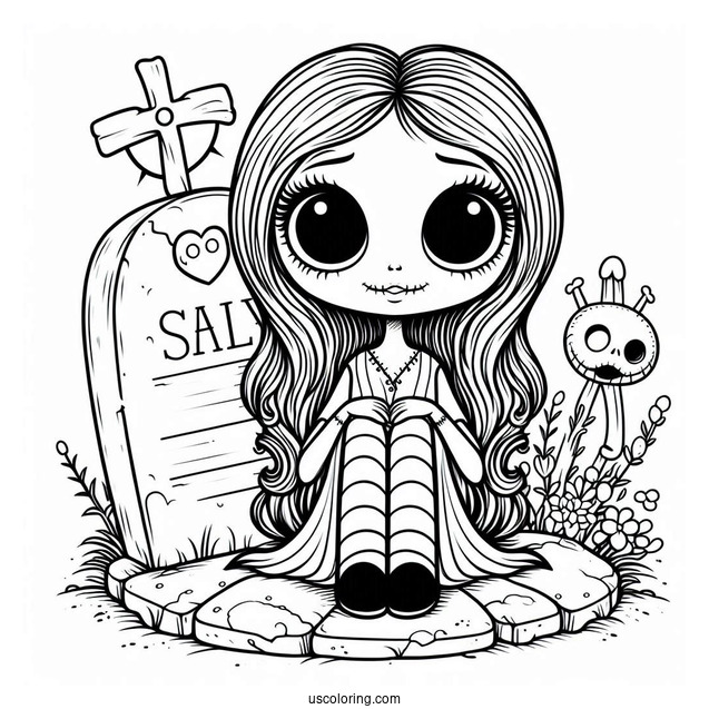 Cute Sally Sitting On Tombstone Coloring In