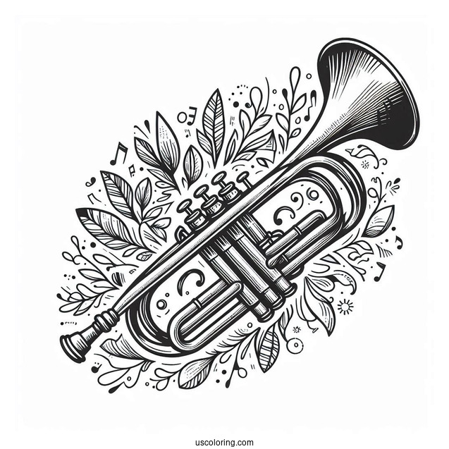 Music Coloring Page Of Realistic Trumpet