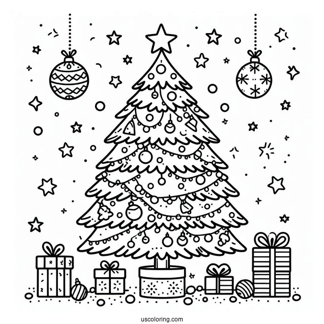 Christmas Tree With Decorations To Color