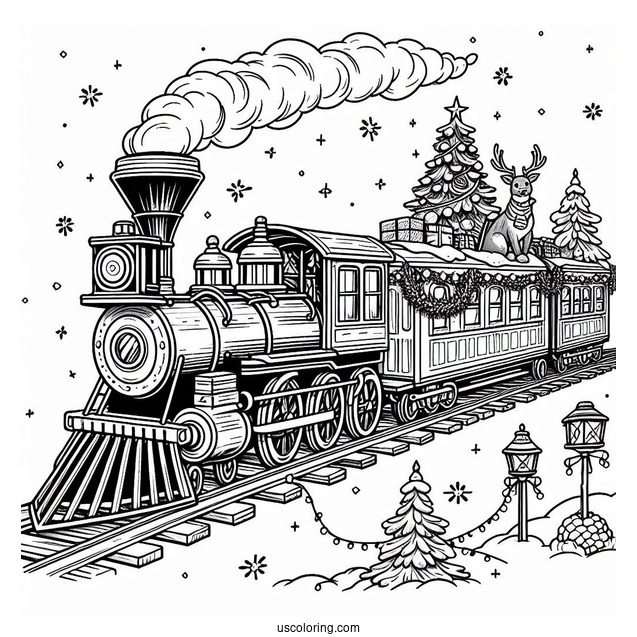 The Polar Express Coloring Page Of Train On Christmas