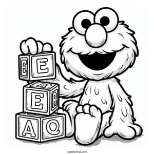 Elmo With Alphabet Blocks To Color For Preschoolers