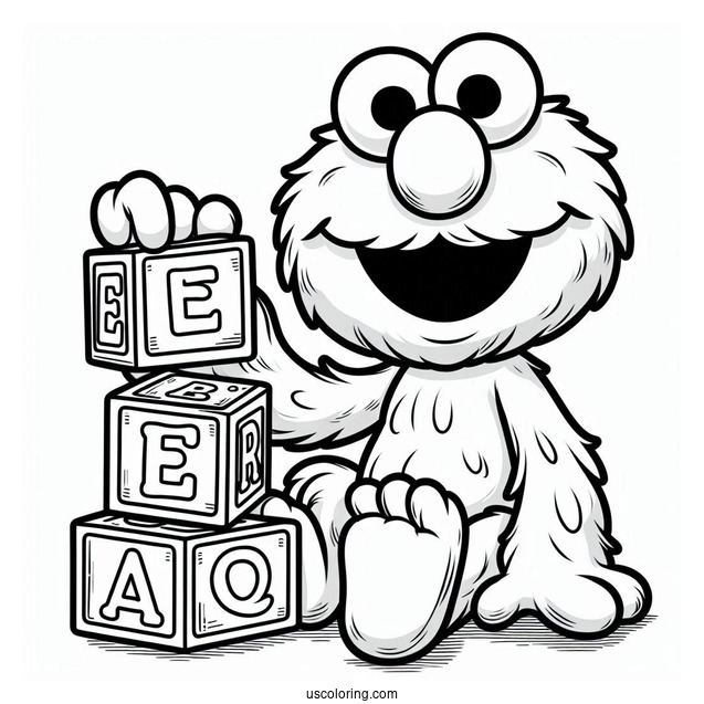 Elmo With Alphabet Blocks To Color For Preschoolers