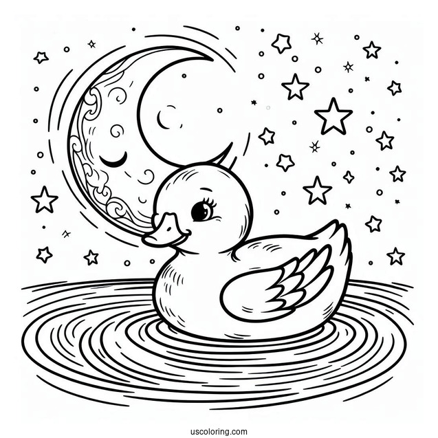 Duck Swimming Under the Moon Coloring Sheet
