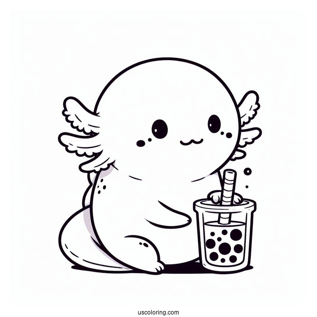 Cute Coloring Page Of Axolotl Drinking A Boba Tea