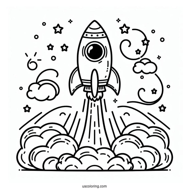 Kids Coloring Page Of a Rocket Launching