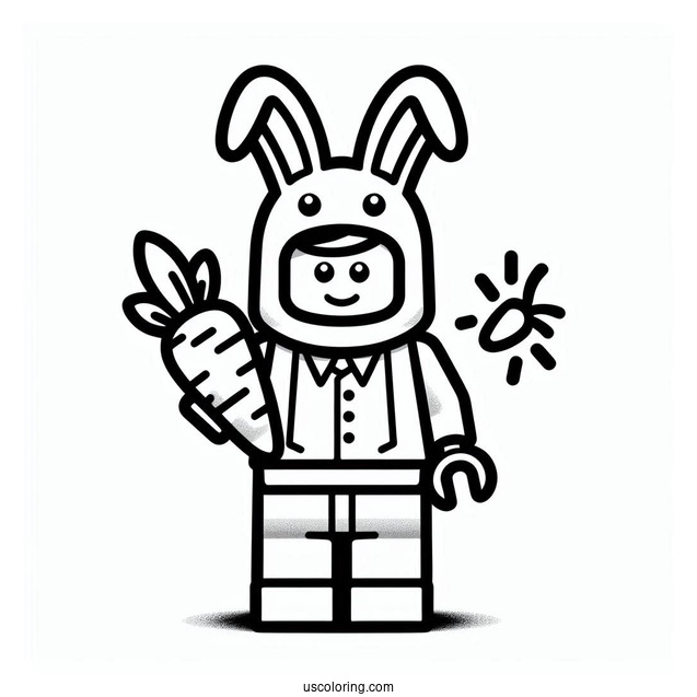 Lego Man In Easter Bunny Coloring Page Costume Holding Carrot