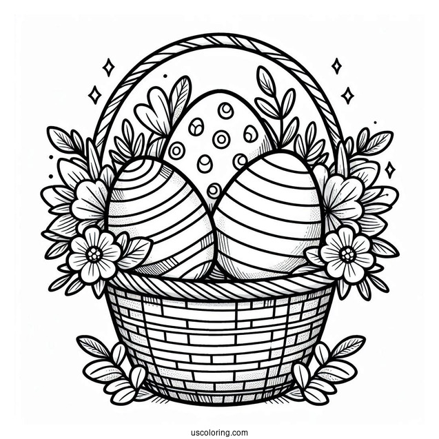 Easter Eggs In A Basket Coloring Page