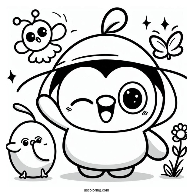 Pororo Coloring Page Of Poby Winking And Waving