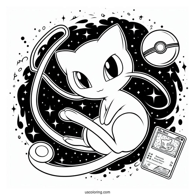 Detailed Mysterious Tail Mew Coloring Page Pokemon Card