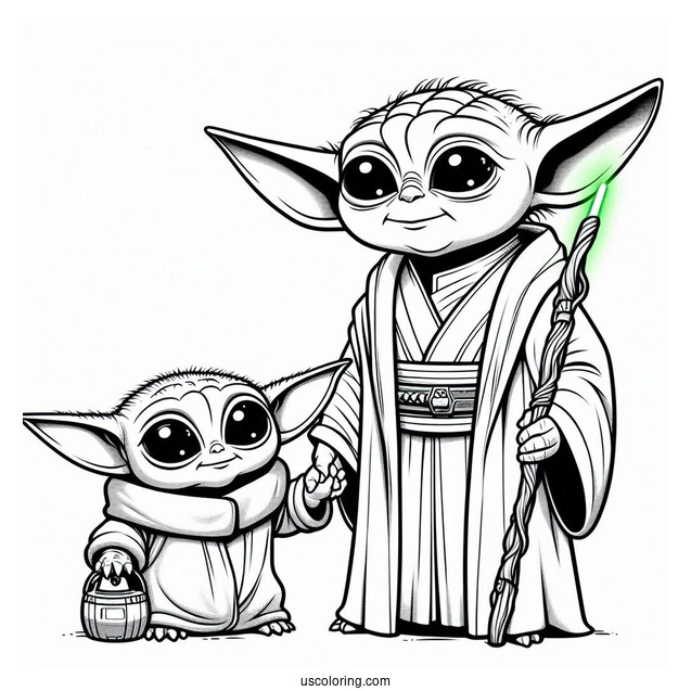 Detailed Coloring Sheet Of Din Djarin And Baby Yoda