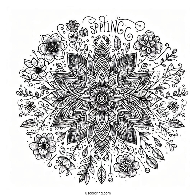 Intricate Spring Flower Mandala With Words At The Center