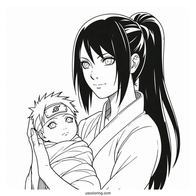 Adult Uchiha Sasuke Coloring Page Holding Baby Sarada