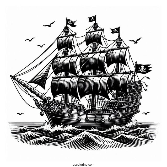 Black Pearl Pirate Ship Coloring Page
