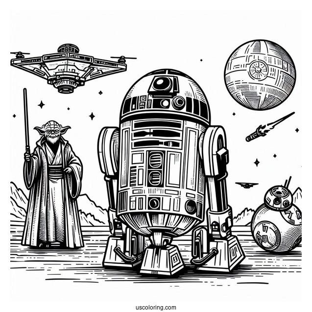 R2-D2 Coloring Page With Yoda