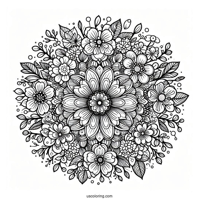 Mandala Circle Full Of Blossoming Spring Flowers