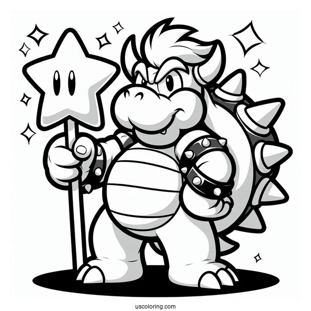 Coloring Sheet Of Bowser Holding Super Star