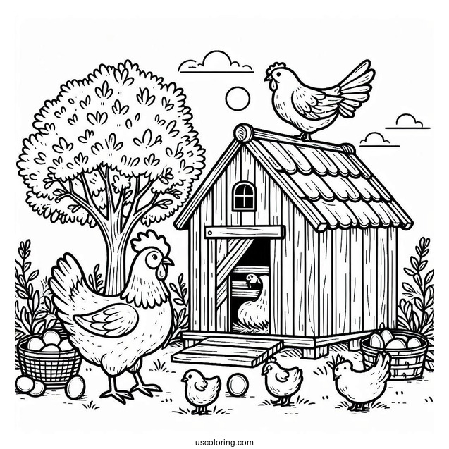 Farm Chicken Coop Coloring Sheet