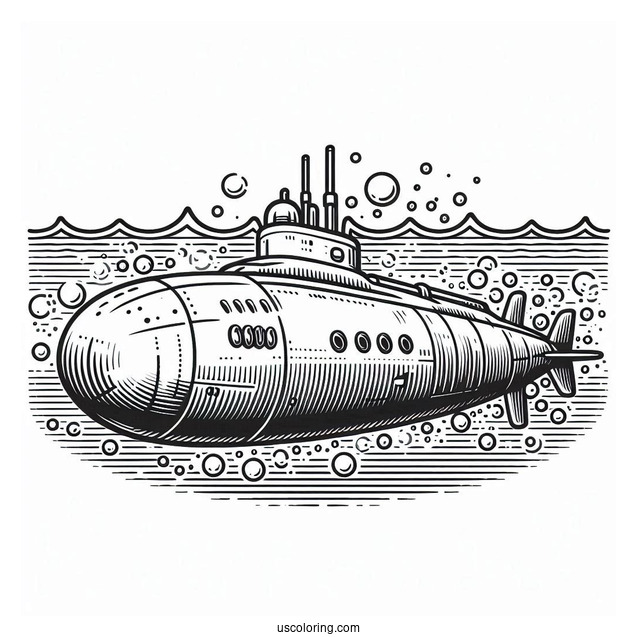 Submarine Coloring Page Of Submersible Surfacing From The Waters