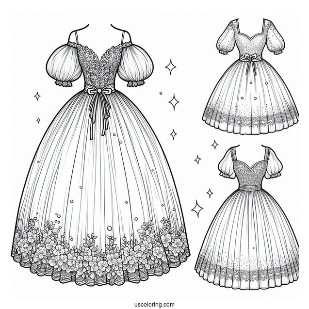Dress Coloring Page Of Ball Gown With Sheer Puff Sleeves