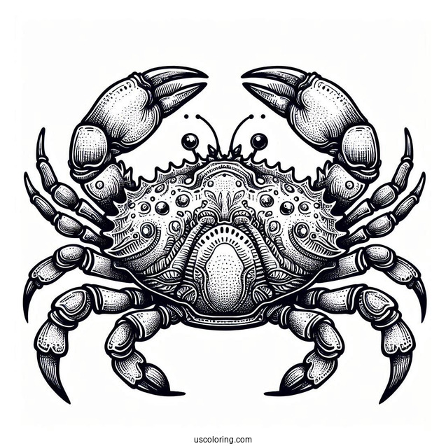 Crab Coloring Page With Detailed Shell