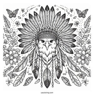 Native American Coloring Page of Eagle Spirit Animal For Kids