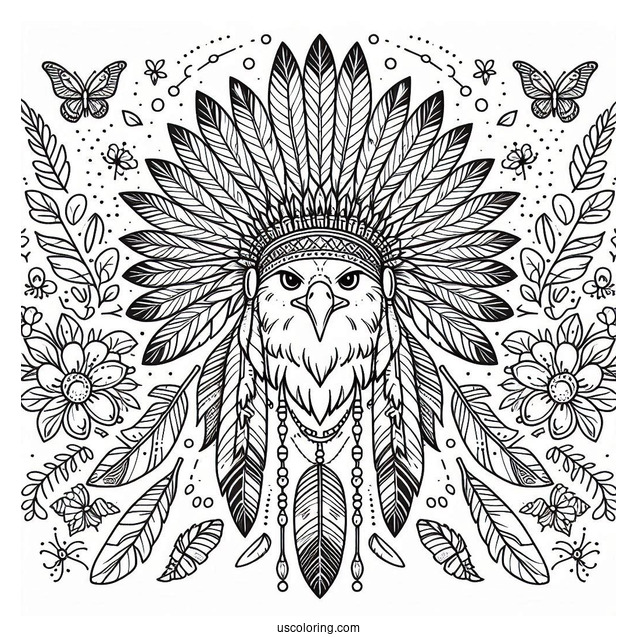 Native American Coloring Page of Eagle Spirit Animal For Kids