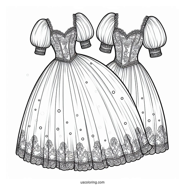 Dress Coloring Page Of Ball Gown With Sheer Puff Sleeves