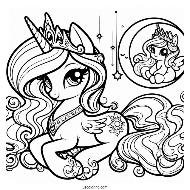 Princess Celestia Coloring Page With Baby Princess Luna