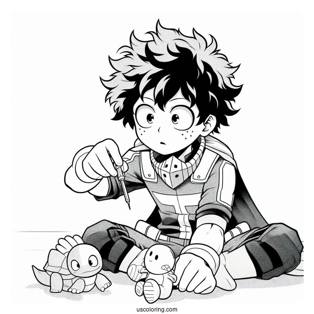 My Hero Academia Coloring Page Of Young Izuku Midoriya Playing With Toy