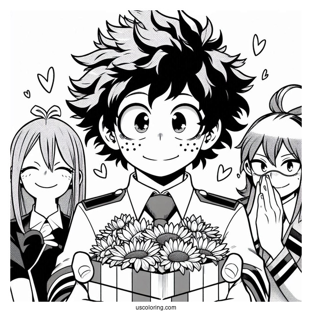 My Hero Academia Ochaco Uraraka With Deku Coloring Page