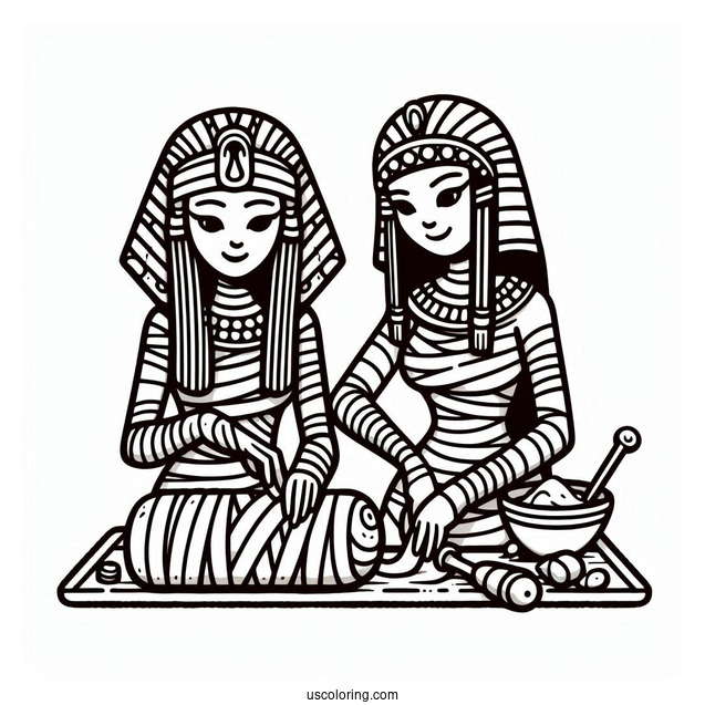 Egyptians Creating A Mummy Coloring Page