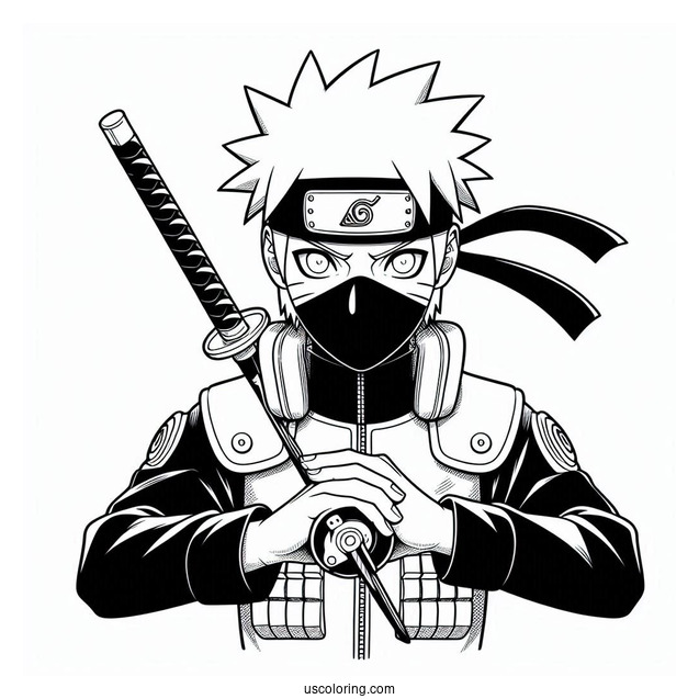 Naruto Coloring Page of Hatake Kakashi Holding Kunai