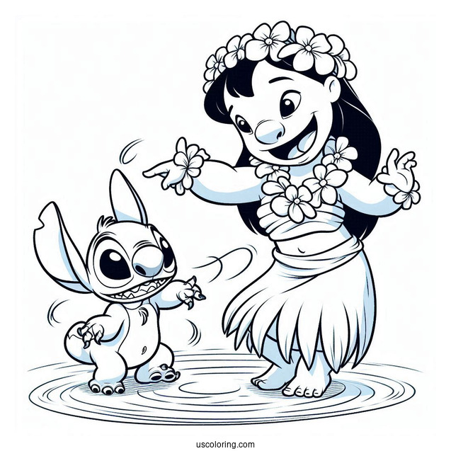 Lilo Showing Stitch How To Hula Dance Coloring Page